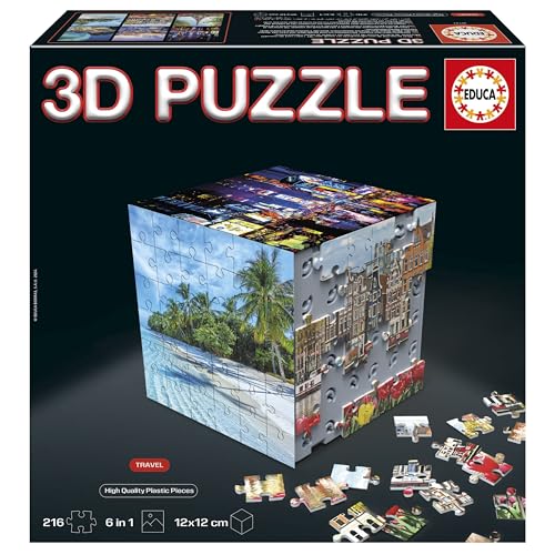 Educa - 3D Puzzle Reise | Die Puzzle-Herausforderung in Form eines Würfels mit insgesamt 216 Teilen. Struktur: Montierbare Basis mit 6 Puzzles zu je 36 Teilen. Ab 6 Jahren (20124) von Educa