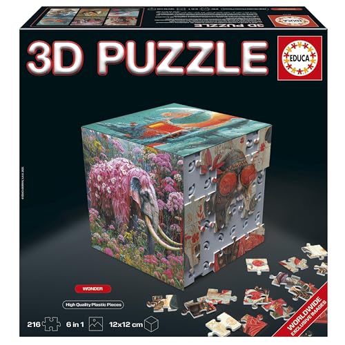 Educa - 3D-Puzzle-Wunder | Die Puzzle-Herausforderung in Würfelform mit 216 Teilen | Struktur: Montierbare Basis bedeckt mit 6 Puzzles mit 36 ​​Teilen | Erwachsene ab 8 Jahren (20334) von Educa