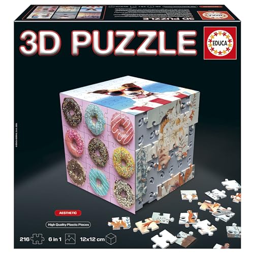 Educa - 3D Puzzle-Würfeltiere | Die Puzzle-Herausforderung in Form eines Würfels mit insgesamt 216 Teilen. Struktur: Montierbare Basis mit 6 Puzzles zu je 36 Teilen. Ab 6 Jahren (20125) von Educa