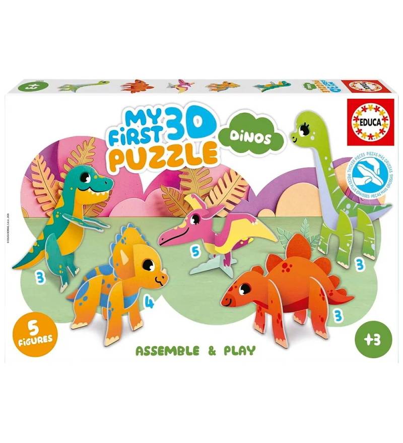 Educa 3D Puzzlespiel - 18 Teile/5 Figuren - My First - Dinos - Educa - One Size - Puzzlespiele von Educa