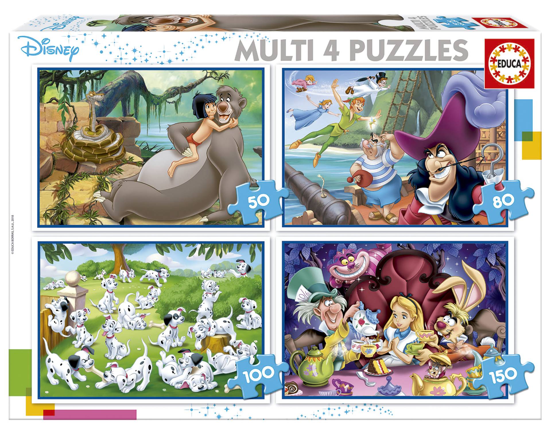 Educa 4 Puzzles - Clásicos Disney (Aladdin. Jungle Book. Alicia. Peter Pan) 50 Teile Puzzle Educa-18105 von Educa