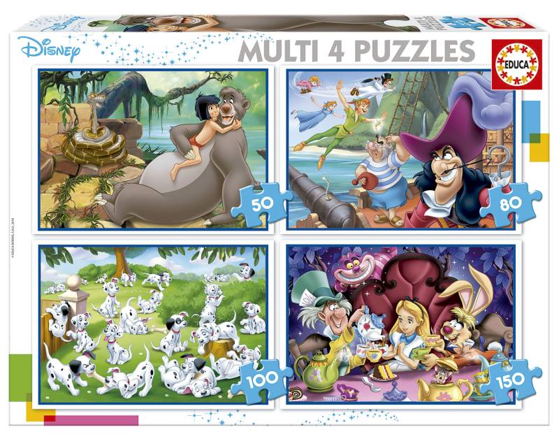 Educa 4 Puzzles - Clásicos Disney (Aladdin. Jungle Book. Alicia. Peter Pan) 50 Teile Puzzle Educa-18105 von Educa