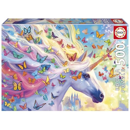 Educa - 500-teiliges Puzzle für Erwachsene | Regenbogen-Einhorn. Inklusive Fix Puzzle-Kleber. Maße: 48 x 34 cm. Ab 11 Jahren (20254) von Educa