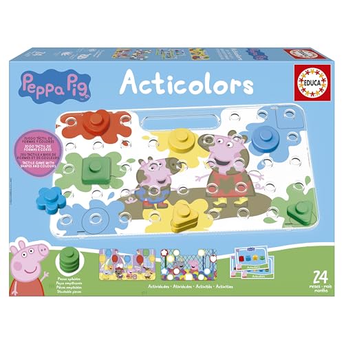 Educa - Acticolors Peppa Pig | Kinderspiel zum Stapeln Farbiger Chips mit geometrischen Formen. Nestbar, um die Figur einzufärben. Empfohlen ab 2 Jahren (20382) von Educa