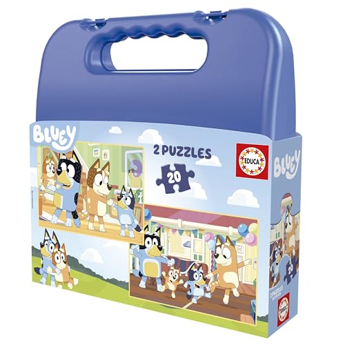 Educa Bluey Puzzle | Set mit 2 Holzpuzzles mit je 20 Teilen | Maße zusammengebaut: 26 x 18 cm | Bestehend aus großen, perfekt verarbeiteten Teilen | ab 4 Jahren (20348) von Educa