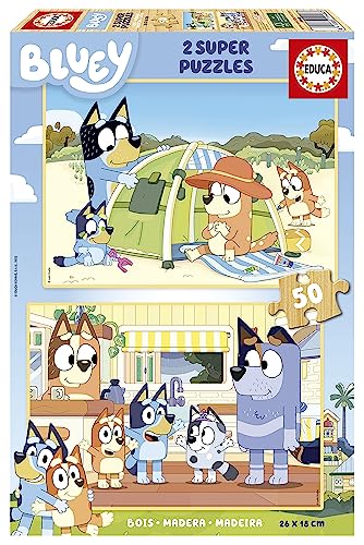 Educa - Bluey Super Puzzle | 2x50 Teile Holzpuzzleset für Kinder ab 4 Jahren, Kinderpuzzle (19408) von Educa