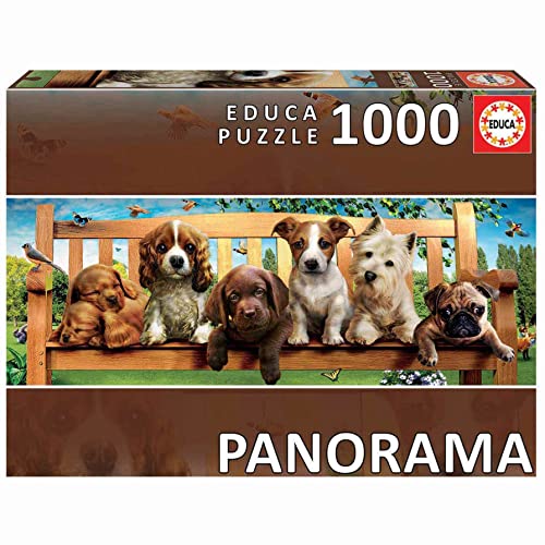 Educa 19038, Welpen auf Bank, 1000 Teile Puzzle für Erwachsene und Kinder ab 10 Jahren, Panoramapuzzle, Tierpuzzle von Educa