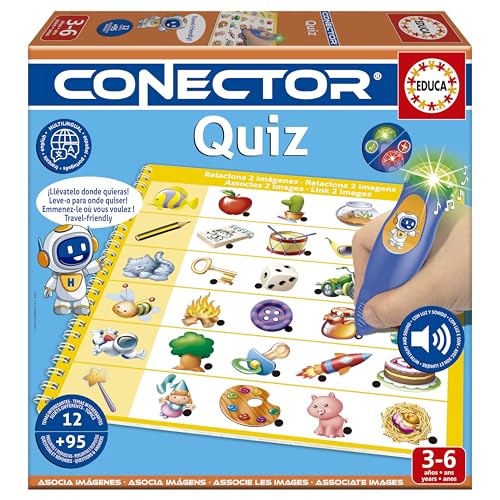 Educa - Conector Quiz : Lernspiel mit mehr als 90 Fragen und Antworten. 12 Verschiedene Themen im Buch- und Bleistiftformat mit Licht und Sound. Empfohlen für Kinder ab 3 Jahren (20392) von Educa