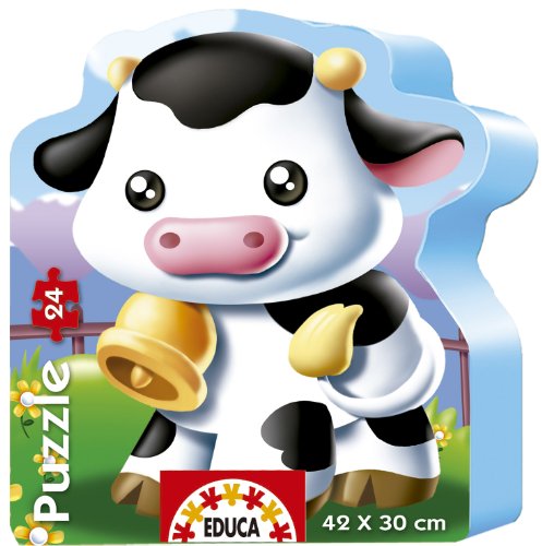 Educa Cute Puzzle (Kinderpuzzle), Kuh: Rechteckiges Puzzle mit integriertem Silhouetten-Puzzle von Educa