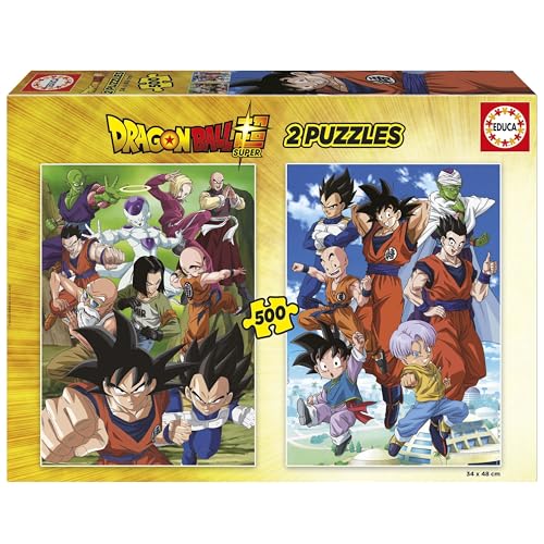 Educa - Dragon Ball | 2 Puzzlepackungen mit jeweils 500 Teilen. Messen: 34 x 48 cm. Beinhaltet die puzzlekleber FixPuzzle. Seit 11 Jahren (19915) von Educa