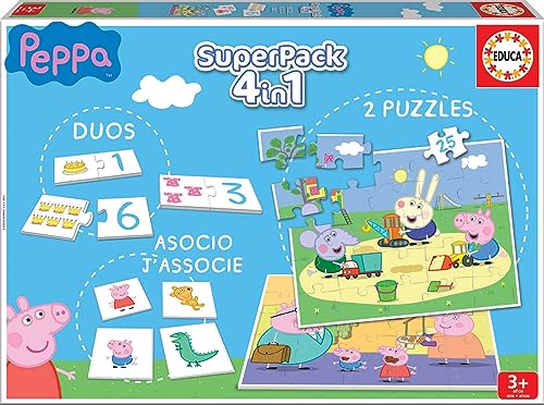 Educa - Peppa Wutz Superpack 4in1| Domino, Memo Spiel und 2 Puzzles für Kinder ab 3 Jahren (16229) von Educa