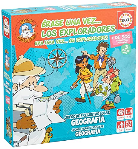Educa - Es war einmal, die Entdecker | pädagogisches Familienbrettspiel mit über 300 Fragen und Antworten zur Geografie | Ab 6 Jahren (18857) von Educa