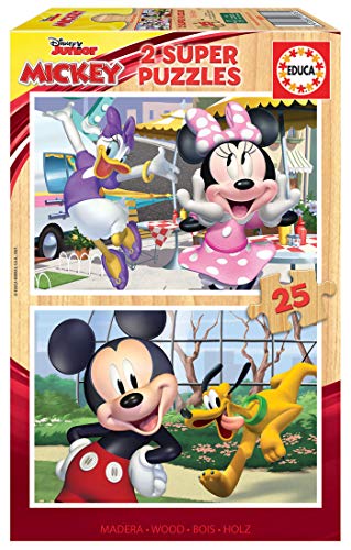 Educa - Puzzle 25 Teile für Kinder ab 3 Jahren | Mickey und Freunde, 2x25 Teile Puzzleset, Holzpuzzle für Kinder ab 3 Jahren, Disney (18876) von Educa