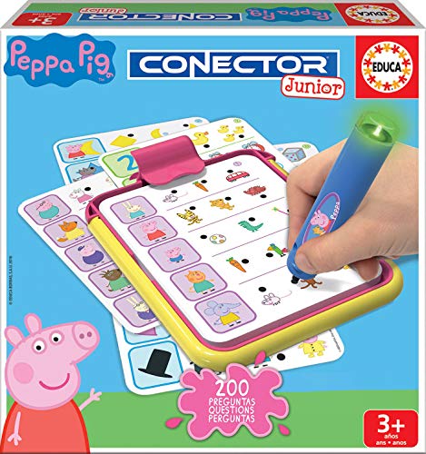 Educa 16230 Connector Junior, Peppa Pig, Spiel mit Fragen und Antworten, inkl. LED-Stift für Kinder ab 3 Jahren von Educa