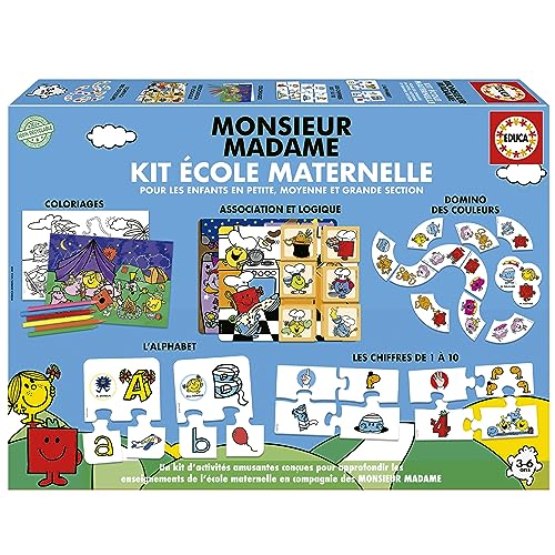 Educa - Kindergarten-Set Monsieur Madame, komplettes Set mit Aktivitäten in französischer Sprache, die lustigste Art zu Lernen, während Sie mit unseren Lieblingsfiguren Spielen. Über 3 Jahre (19691) von Educa