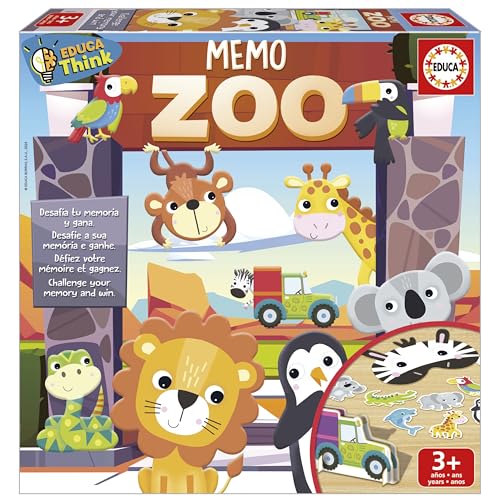 Educa - Lernspiel zum Sortieren und Gedächtnis | Memo Zoo. 3 Verschiedene dynamische Motive, wo Jungen und Mädchen die Sortierung, Beobachtung und Erinnerung verbessern, ab 4 Jahren (19975) von Educa