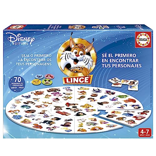 Educa - Lince Edition 70 Charaktere Disney Pixar | Das Brettspiel zur Schärfung der Ansicht, Erinnerung und Reflexionen beim Spaß mit Familie und Freunden | Brettspiele ab 4 Jahren (19690) von Educa