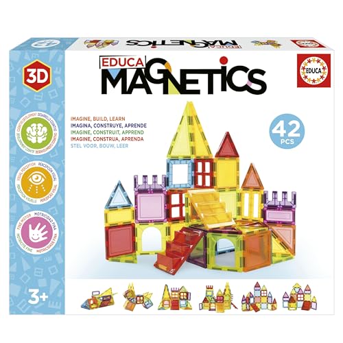 Educa - Magnetics | Magnetic 3D BAU Lernspiel mit 42 Teilen für Kinder, baut geometrische Figuren durch Entwicklung von Kreativität und Phantasie. Ab 3 Jahren (20023) von Educa
