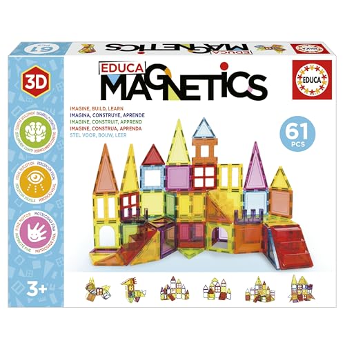 Educa - Magnetics | Magnetisches 3D Bauunterricht Set mit 61 Teilen für Kinder, baut geometrische Figuren, die Kreativität und Fantasie entwickeln. Ab 3 Jahren (20024) von Educa