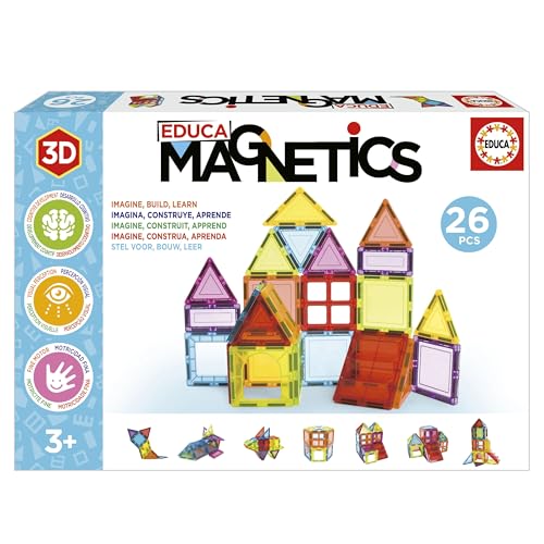 Educa - Magnetics | Magnetisches 3D-Bauwesenspiel mit 26 Teilen für Kinder, baut geometrische Figuren, die Kreativität und Fantasie entwickeln. Ab 3 Jahren (20022) von Educa