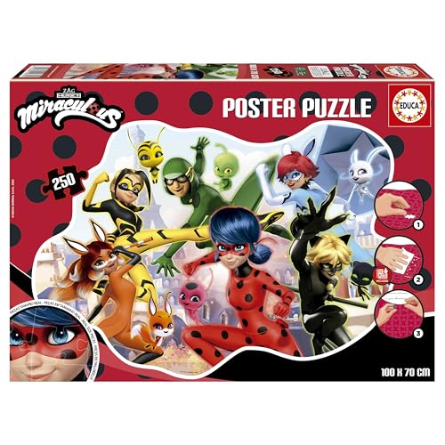 Educa - KinderPuzzle mit 250 Teile. Poster mit Einer bestimmten externen und großen Form: 100 x 70 cm | Puzzle Ladybug. Beinhaltet die puzzlekleber FixPuzzle. Empfohlen für Kinder ab 8 Jahre (19970) von Educa