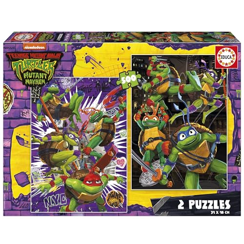 Educa - Ninja Turtles | 2 Puzzlepackungen mit jeweils 500 Teilen. Messen: 34 x 48 cm. Beinhaltet die puzzlekleber FixPuzzle. Seit 11 Jahren (19916) von Educa