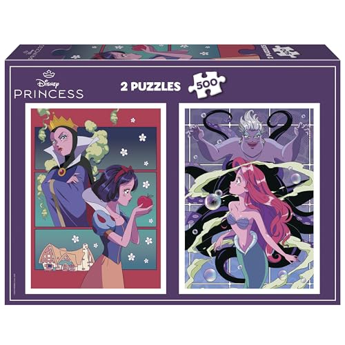 Educa - Packung mit 2 Puzzles mit je 500 Teilen | Disney Schurken und Prinzessin. Inklusive Fix Puzzle-Kleber. Maße: 34 x 48 cm. Ab 11 Jahren (20278) von Educa