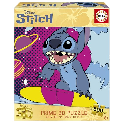 Educa Puzzle, 500 Teile für Erwachsene, Stitch 3D Prime Lenticular Puzzle, inklusive Kleber Fix Puzzle, Maße: 48 x 34 cm, ab 11 Jahren (20272) von Educa
