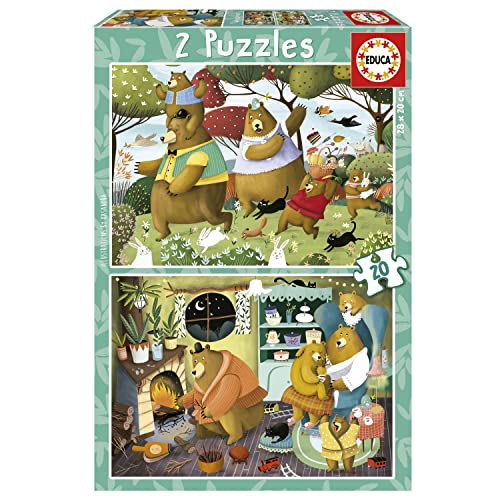 Educa - Puzzle 20 Teile für Kinder ab 3 Jahren | Waldgeschichten, 2x20 Teile Puzzle, Puzzleset für Kinder ab 3 Jahren, Kinderpuzzle, Tiere (19686) von Educa
