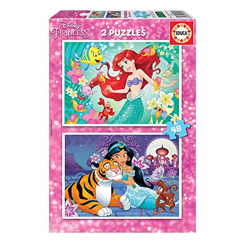 Educa - Puzzle 48 Teile für Kinder ab 4 Jahren | Arielle und Jasmin, 2x48 Teile Puzzle für Kinder ab 4, Arielle die Meerjungfrau, Aladdin (18213) von Educa