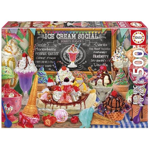 Educa Puzzle mit 500 Teilen für Erwachsene, Eisdiele, inklusive Kleber Fix Puzzle, Maße: 48 x 34 cm, ab 11 Jahren (20251) von Educa