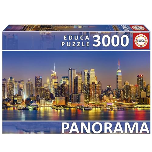 Educa - Puzzle von 3000 Teilen für Erwachsene im Panorama -Format | New York Skyline. Maßnahme: 144 x 68 cm. Es beinhaltet einen verlorenen Service für Aktien. Seit 14 Jahren (19948) von Educa