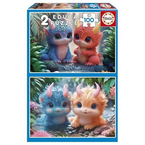 Educa - Set mit 2 Kinderpuzzles mit 100 Teilen. Entzückende Monster. Maße: 40 x 28 cm. Empfohlen ab 6 Jahren (20224) von Educa
