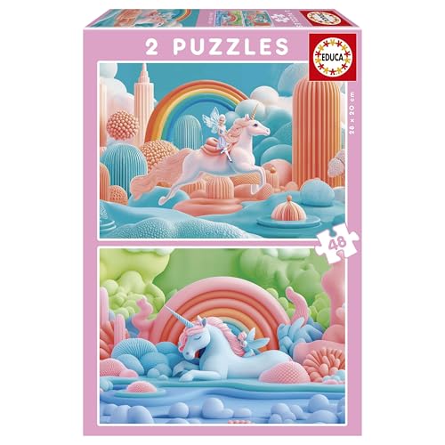 Educa - Set mit 2 Kinderpuzzles mit 48 Teilen. Magische Einhörner. Maße: 28 x 20 cm. Empfohlen ab 4 Jahren (20223) von Educa