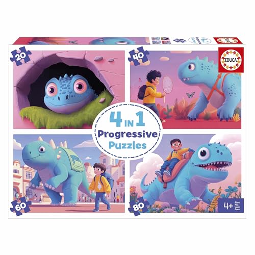 Educa – Set mit 4 progressiven Kinderpuzzles von 20 bis 80 Teilen. Freundliche Dinos. Maße: 28 x 20 cm. Empfohlen ab 4 Jahren (20222) von Educa