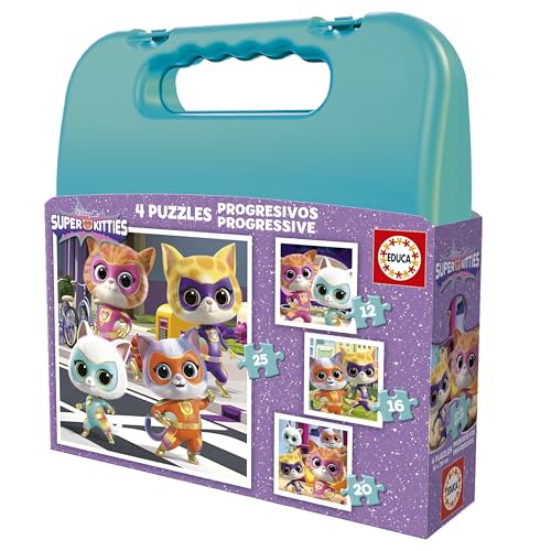 Educa - Set mit 4 progressiven Puzzles für Kinder mit 12, 16, 20 und 25 Teilen : SuperKitties : Damit Sich Mädchen und Jungen mit verschiedenen Schwierigkeitsgraden trauen können (20341) von Educa