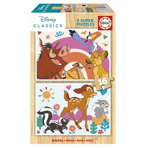 Educa - Set von 2 HolzPuzzlen mit jeweils 16 Teilen | Disney -Tiere. Maßnahme: 26 x 18 cm. Empfohlen für Kinder ab 3 Jahre (19981) von Educa