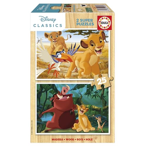 Educa - Set von 2 HolzPuzzlen mit jeweils 25 Teilen | Der König der Löwen. Maßnahme: 26 x 18 cm. Empfohlen für Kinder ab 4 Jahre (19960) von Educa