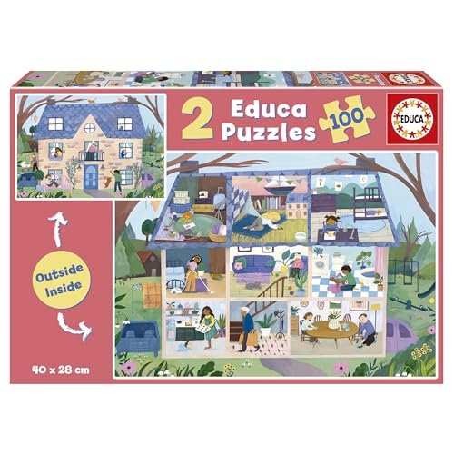 Educa - Set von 2 Puzzle für Kinder mit 100 Teilen voller externer Details und interner | Zuhause draußen/innen. Maßnahme: 40 x 28 cm. Empfohlen für Kinder ab 6 Jahre (19957) von Educa