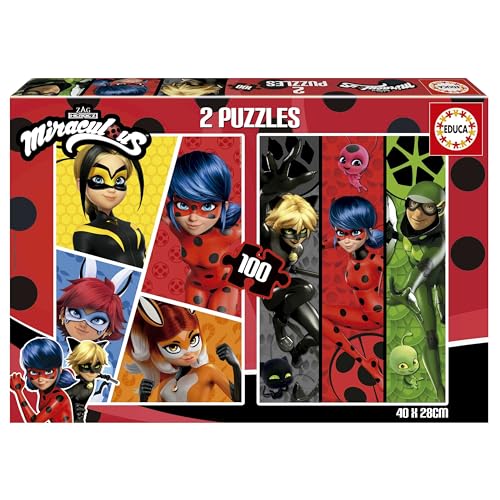 Educa - Set von 2 Puzzle für Kinder mit 100 Teilen. Ladybug. Maßnahme: 40 x 28 cm. Empfohlen für Kinder ab 6 Jahre (19969) von Educa