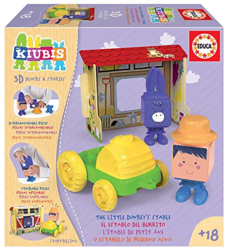 Educa - The Kiubis, Spielset Der Stall des Burrito, stapelbar, für Babys mit 3D-Bühne, 2 Figuren + Traktor, 18 Monate (19222) von Educa