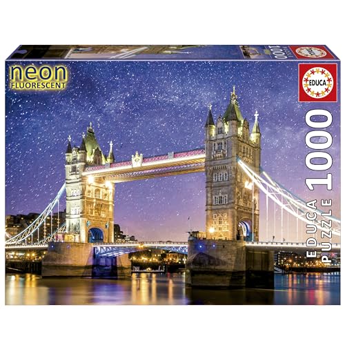Educa - Puzzle von 1000 Teilen für Erwachsene Die Benutzeroberfläche scheint in Dunkelheit | Tower Bridge, London ´neon´. Beinhaltet die puzzlekleber FixPuzzle. Seit 14 Jahren (19930) von Educa