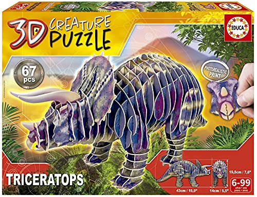 Educa 19183, Triceratops, 3D Puzzle für Erwachsene und Kinder ab 6 Jahren, 67 Teile, Dinosaurier, One Size von Educa