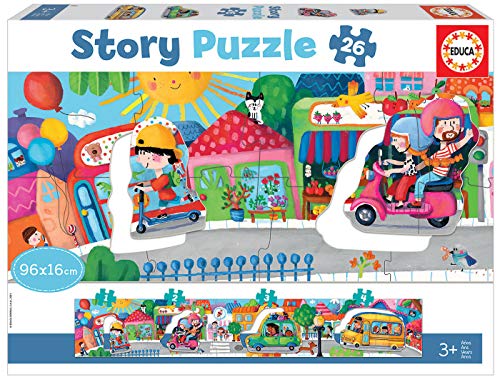 Educa 18901, Fahrzeuge, 26 Teile Geschichten-Puzzle für Kinder ab 3 Jahren, Storypuzzle, Bunt, One Size von Educa