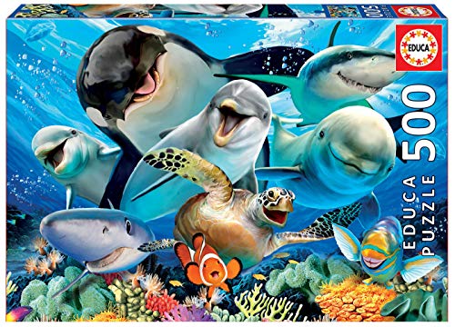 Educa - Puzzle 500 Teile für Erwachsene | Meerestiere Selfie, lustiges 500 Teile Puzzle für Erwachsene und Kinder ab 11 Jahren, Hai, Delfin, Wal, Clownfisch (17647) von Educa