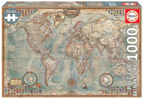 Educa - Puzzle 1000 Teile für Erwachsene | Weltkarte 1000 Teile Miniatur Puzzle für Erwachsene und Kinder ab 14 Jahren, Map, Atlas (16764) von Educa