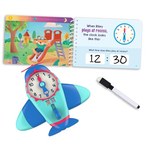 Learning Resources Time to Learn Uhrzeit-Set 1573, Ab 4 Jahren, Analog & Digital Lernen, Tägliche Routinen, Flugzeuguhr Mit Selbstkontrolle, Wipe-Clean-Buch Für Kinder von Educational Insights