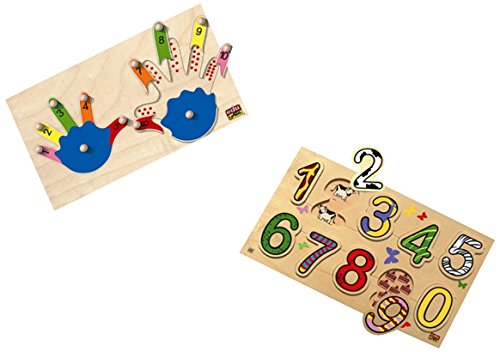 Edufun EF 10080/12075 – Set 2 Puzzles aus Holz – beide Hände + Zahl und Menge von BSM