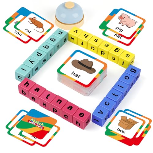 Edulok Wort-Rennwürfel – Vorschule aus Holz, Buchstabenblöcke & Phonics Matching-Spiele – CVC Wortlernspielzeug Edulok Wort-Rennwürfel – Vorschule aus Holz, Buchstabenblöcke & Phonics Matching-Spiele – CVC Wortlernspielzeug von Edulok