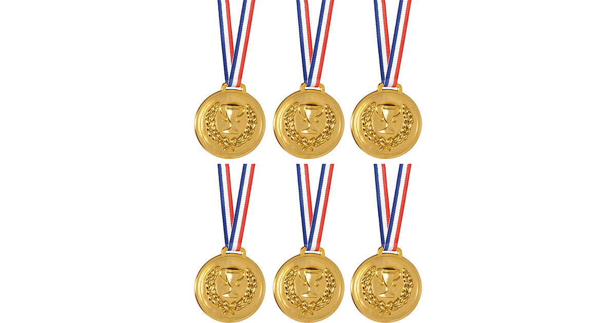 Medaille zum Beschriften, Kunststoff mit Sicherheitsband, 6 Stück gold-kombi von Eduplay